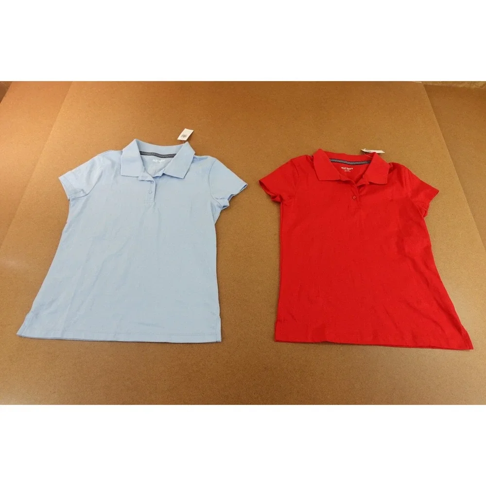 Old Navy Girls XL (14-16) Red Blue School Uniform Jersey Polo Shirt 2 Pieces NWT